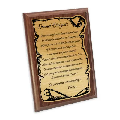 Domnul diriginte, placheta lemn personalizata prin gravura